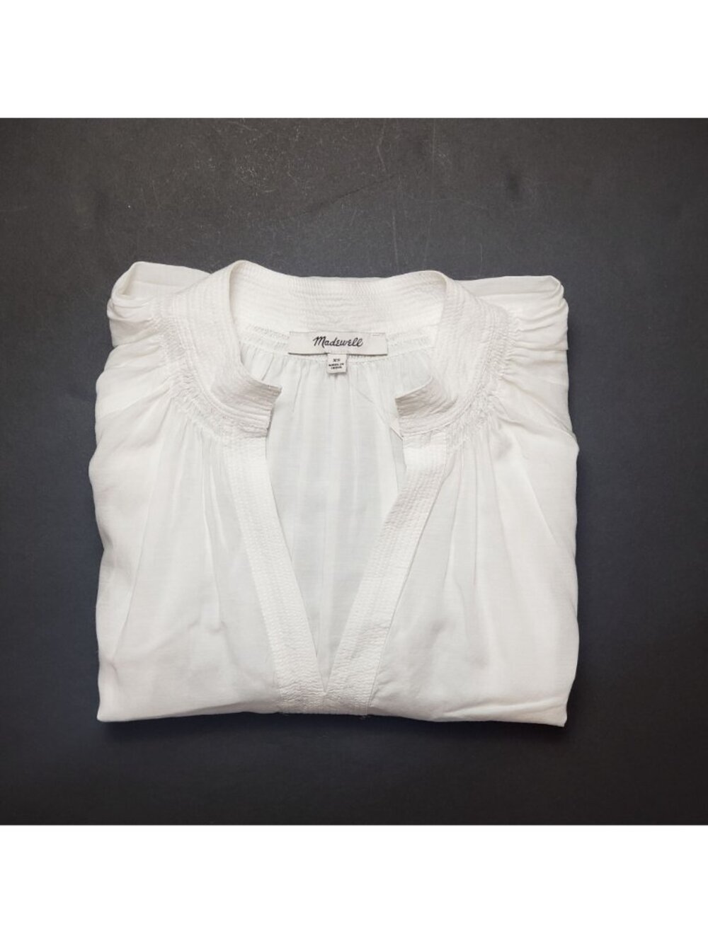 Madewell Shirred Long-Sleeve Top Women's XS Eyelet White Boho Lightweight Blouse - Picture 15 of 16